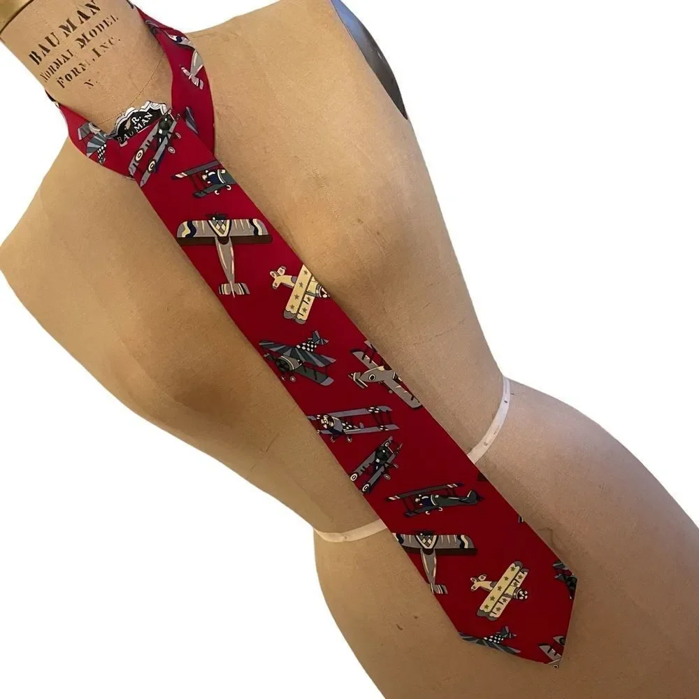 Red biplane neck tie - city one